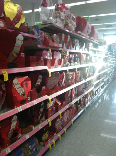 Chocolate hearts and assorted candies are ready for the purchasing weeks before Valentine's Day approaches.