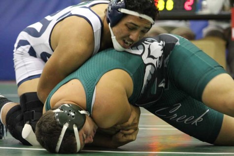 Senior Michael Dean placed 6th in the State Championship. At the District meet [pictured], the Cy-Ridge boys wrestled hard and pulled off a 2nd place team score with a total of 11 boys placing in the top six. Seven of the guys placed in the top four, moving on to regional championship. The JV team had nine guys place in the top six, and the team placed 4th overall.