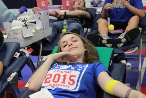 Senior Mikayla Collins all bandaged up after donating blood.