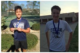 Tennis players Conner Wallis and Daniel Chow show off their new medals.