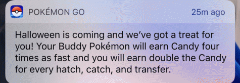 Players receive notification about the new Pokémon Go event. 