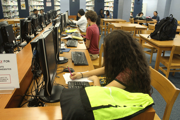 Freshmen Brianna Orozco is studying and working on her english paper.