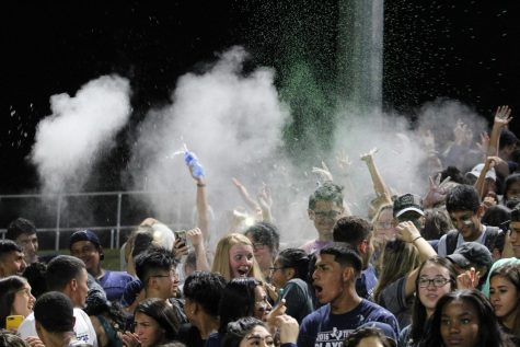 The Cypress Ridge students brought out the blue and white baby powder along with ribbons during the halftime show. 